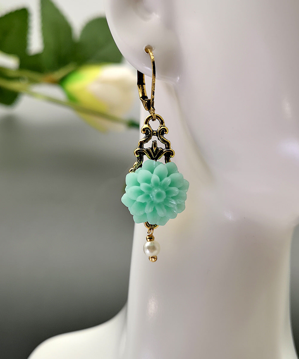 Chalcedony Flower Pearl Earrings