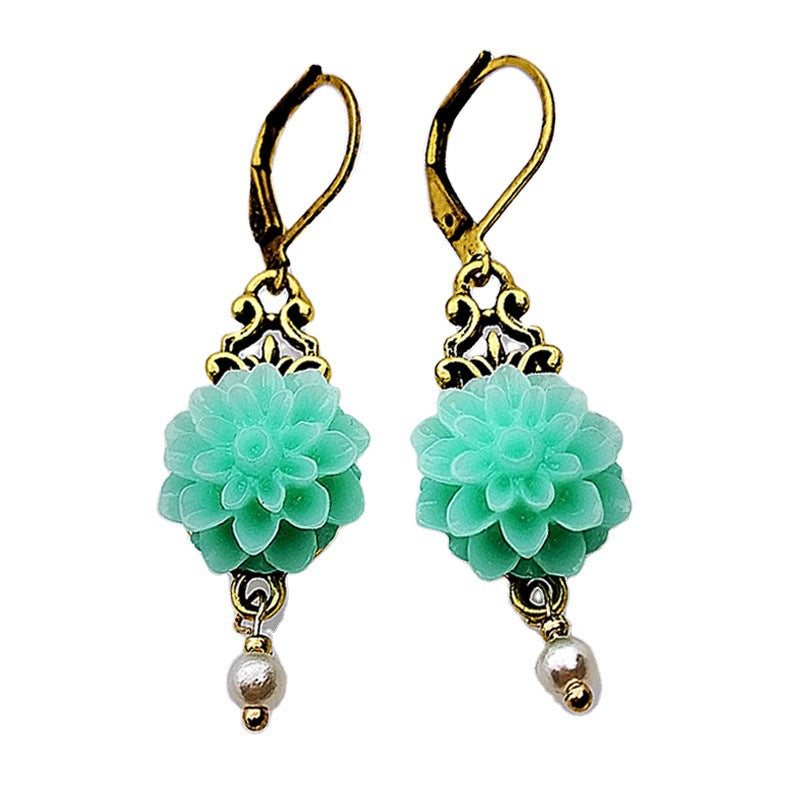 Chalcedony Flower Pearl Earrings