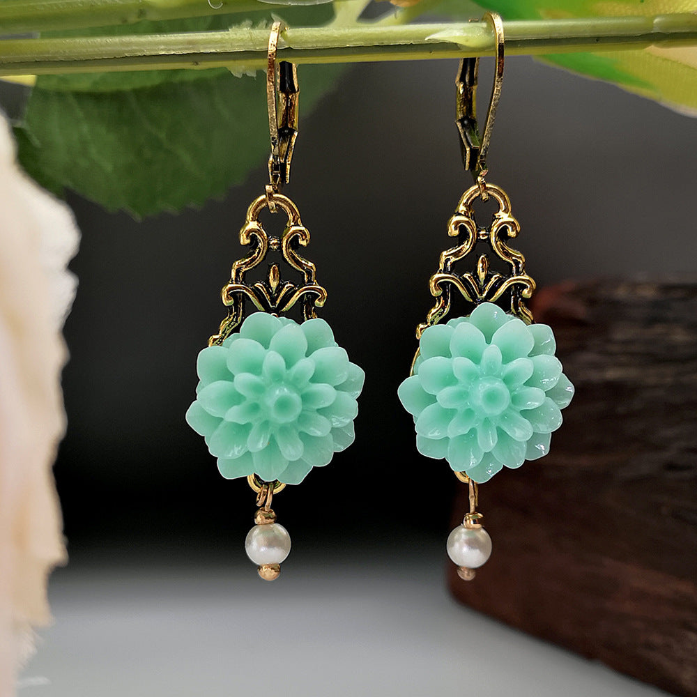 Chalcedony Flower Pearl Earrings