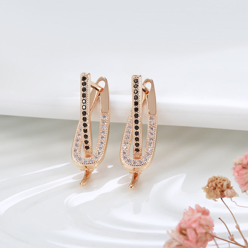 Rose Gold Two-color Zircon Women's Earrings